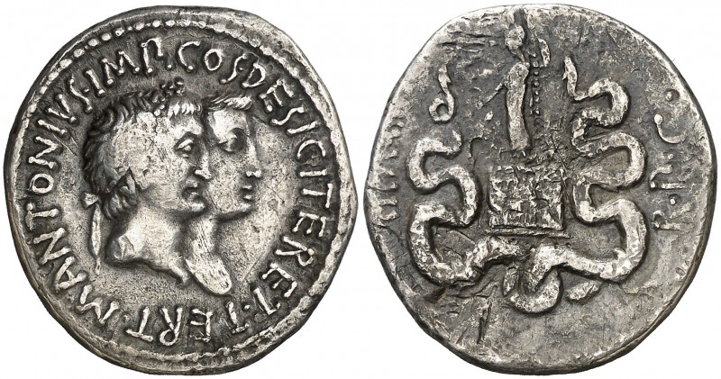 (39 a.C.). Marco Antonio y Octavia. Efeso. Cistóforo. (Spink 1513) (S. 3) (RPC. ...