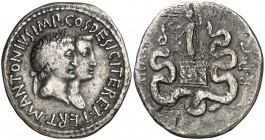 (39 a.C.). Marco Antonio y Octavia. Efeso. Cistóforo. (Spink 1513) (S. 3) (RPC. 2202). 9,92 g. MBC/MBC-.