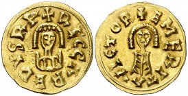 Recaredo I (586-601). Emérita (Mérida). Triente. (CNV. 105.7) (R.Pliego 114g). 1,49 g. MBC+.