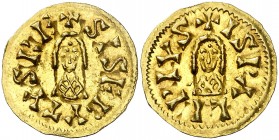 Sisebuto (612-621). Ispali (Sevilla). Triente. (CNV. 219) (R.Pliego 274a). 1,42 g. Bella. EBC.