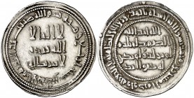 AH 104. Emires dependientes de Damasco. Al Andalus. Dirhem. (V. 20) (Fro. 1). 2,94 g. Primer año conocido de acuñación de dirhems en al-Andalus. Leve ...