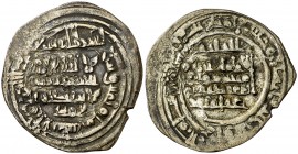 AH 435. Taifa de Sevilla. Abd al-Motadid. Al Andalus. Dirhem. (V. 882) (Prieto 395a). 3,25 g. Doble acuñación, pero nombres y datos bien legibles. Pri...