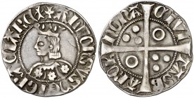 Alfons III (1327-1336). Barcelona. Croat. (Cru.V.S. 366.1) (Cru.C.G. 2184c). 3,18 g. Flores de seis pétalos en el vestido. Letras A sin travesaño en a...