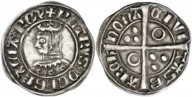 Pere III (1336-1387). Barcelona. Croat. (Cru.V.S. 401.1) (Cru.C.G. 2220a). 3,18 g. Flores de cinco pétalos en el vestido. Letras A y U latinas. Buen e...