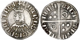 Pere III (1336-1387). Barcelona. Croat. (Cru.V.S. 403.1) (Cru.C.G. 2220i). 3,16 g. Flores de 6 pétalos. A y V góticas, T latinas. Pequeña oxidación en...