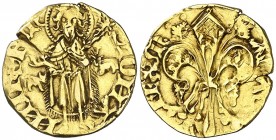 Alfons IV (1416-1458). Mallorca. Mig florí. (Cru.V.S. 797) (Cru.C.G. 2857). 1,69 g. Marcas: bueyes. Grieta. Escasa. MBC-.