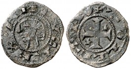 Alfonso VIII (1158-1214). Toledo. Óbolo. (AB. 26.1, de Alfonso I de Aragón) (M.M. A8:29.5). 0,44 g. La leyenda de anverso comienza a las 9h del reloj....