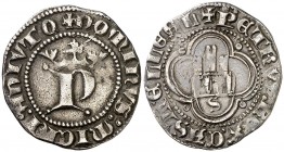 Pedro I (1350-1368). Sevilla. Medio real. (AB. 384). 1,64 g. Ex Áureo 27/06/1990, nº 261. Escasa. MBC.