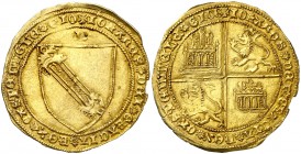 Juan II (1406-1454). Burgos. Dobla de la banda. (AB. 615) (M.R. 16.1 var). 4,59 g. Cospel ligeramente irregular. Bella. Ex ANE 26/04/1983, nº 399. Rar...