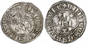 Enrique IV (1454-1474). Toledo. Medio real. (AB. falta). 1,60 g. Orla circular en anverso y lobular en reverso. Doble acuñación en anverso. Rara. MBC/...