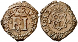 1617. Felipe III. Pamplona. 4 cornados. (AC. 77). 3,95 g. Buen ejemplar. Escasa así. EBC-.