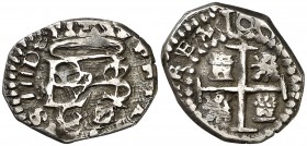 160(¿0?). Felipe III. Granada. M. 1/2 real. (AC. 386, mismo ejemplar). 1,71 g. Ceca y ensayador bajo monograma. M rectificada sobre otra letra. Visibl...