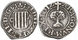 1612. Felipe III. Zaragoza. 1/2 real. (AC. 443) (Cru.C.G. 4406). 1,71 g. Rara así. MBC.