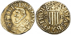 1618. Felipe III. Barcelona. 1/3 de trentí. (AC. 1004) (Cru.C.G. 4336). 1,71 g. Muy escasa. MBC+/MBC.