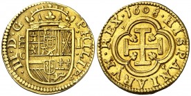 1608. Felipe III. Segovia. C. 1 escudo. (AC. 1016). 3,32 g. Atractiva. Rara. EBC-.
