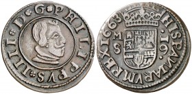 1663. Felipe IV. M (Madrid). S. 16 maravedís. (AC. 475). 3,95 g. Atractiva. EBC-.