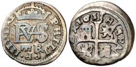 1655/4/3. Felipe IV. Segovia. BR. 1/2 real. (AC. 637). 1,18 g. Rara. MBC-.