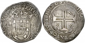 s/d. Felipe IV. Lisboa. 1 tostao (100 reales). (Vti. 1688) (Gomes 13.03). 7,96 g. Ex Colección Rocaberti, Áureo 19/05/1992, nº 398. Ex Colección Balsa...