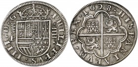 1628. Felipe IV. Segovia. P. 4 reales. (AC. 1165). 12,95 g. Mínimas rayitas. Atractiva. Rara y más así. EBC-.