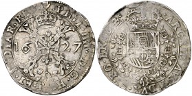 1627. Felipe IV. Amberes. 1/2 patagón. (Vti. 731) (Vanhoudt 646.AN). 13,88 g. Ex Colección Rocaberti, Áureo 19/05/1992, nº 482. Ex Colección Balsach. ...