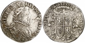 1630. Felipe IV. Milán. 1 ducatón. (Vti. 21) (MIR. 361/5). 31,94 g. Con ángel en el pecho. Escasa. MBC.