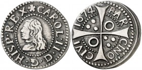 1674. Carlos II. Barcelona. 1 croat. (AC. 202) (Cru.C.G. 4904). 2,49 g. MBC/MBC+.