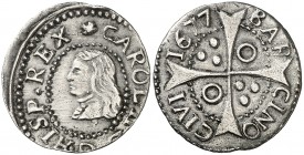 1677. Carlos II. Barcelona. 1 croat. (AC. 208) (Cru.C.G. 4904j). 2,39 g. Buen ejemplar. MBC+.
