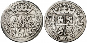 1681. Carlos II. Segovia. BR. 1 real. (AC. 306). 2,84 g. Muy rara. BC+/MBC-.