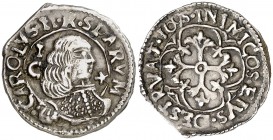 1695. Carlos II. Cagliari. 1 real. (Vti. 226) (MIR. 88/6). 2,37 g. Ex Áureo 11/12/1990, nº 502. Escasa. MBC.