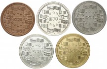1992. Alemania. 1 ecu. Juegos Olímpicos-Barcelona '92. Colección de 17 monedas: 4 en bronce, 4 en CU-NI, 4 en paladio, 3 en plata y 2 en oro (106 g.)....