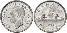 1948. Canadá. Jorge VI. 1 dólar. (Kr. 46). AG. En cápsula de la NGC como AU53, nº 4788945-006. Rara. EBC.