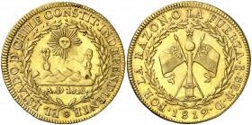 1819. Chile. Santiago. FD. 8 escudos. (Fr. 33) (Kr. 84). 27,17 g. Leves golpecitos. Escasa. MBC+.