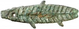 (1122-222 a.C.). China. Dinastía Zhou. Moneda pez. (Zeno 18761). 7,81 g. AE. Muy escasa. MBC+.
