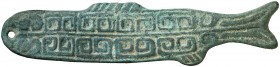 (1122-222 a.C.). China. Dinastía Zhou. Moneda pez. 36,01 g. AE. Escasa así. EBC.
