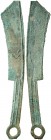 (600-400 a.C.). China. Dinastía Zhou. Moneda cuchillo. (D.H. 4.16) (Schjöth 62). 17,49 g. AE. Escasa así. EBC.