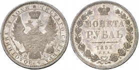 1853. Rusia. Nicolás I. C (San Petersburgo). HI. 1 rublo. (Kr. 168.1). 20,80 g. AG. Bella. Brillo original. Rara así. S/C-.