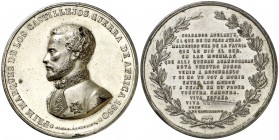 1860. Isabel II. Barcelona. (V. 809) (V.Q. 14348) (Cru.Medalles 319b). 79,39 g. Ø55 mm. Plomo. Prim marques de los Castillejos. Guerra de África. Firm...