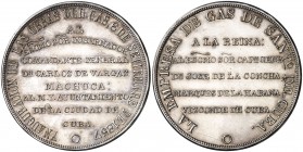 1857. Santiago de Cuba. Medalla conmemorativa del alumbrado de gas. 22,35 g. Ø39 mm. Plata. Rarísima. EBC.