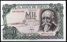 1971. 1000 pesetas. (Ed. D75b) (Ed. 474c). 17 de septiembre, Echegaray. Serie 6B. Con la firma manuscrita de Luis Coronel de Palma, gobernador del Ban...