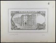 (hacia 1974). Prueba de artista del reverso de un billete dedicado a Benito Pérez Galdós que no llegó a emitirse. 500 pesetas. Realizada a lápiz, firm...