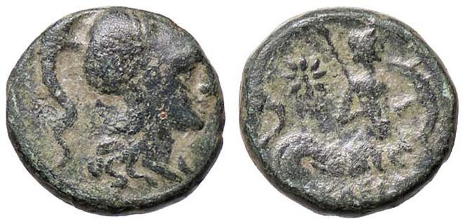 GRECHE - LUCANIA - Heraclea - AE 13 - Testa di Atena a d. /R Divinità marina a d...