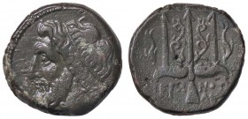 GRECHE - SICILIA - Siracusa - Gerone II (274-216 a.C.) - AE 20 - Testa di Poseidone a s. /R Tridente tra due delfini Mont. 5292; S. Ans. 965 (AE g. 7,...