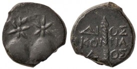 GRECHE - KOLCHIS - Dioskourias - AE 17 - Berretti dei Dioscuri sormontati da due stelle /R Tirso tra leggenda Sear 3629 (AE g. 4,11)periodo di Mitrida...