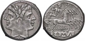 ROMANE REPUBBLICANE - ANONIME - Monete romano-campane (280-210 a.C.) - Quadrigato - Testa di Giano /R Giove in quadriga a d. con scettro; ROMA, in inc...