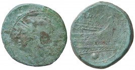 ROMANE REPUBBLICANE - ANONIME - Monete semilibrali (217-215 a.C.) - Oncia - Testa elmata di Roma a s. /R Prua di nave a d. Cr. 38/6; Syd. 86 (AE g. 10...