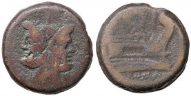 ROMANE REPUBBLICANE - ANONIME - Monete senza simboli (dopo 211 a.C.) - Asse - Testa di Giano /R Prua di nave a d., sopra I Cr. 56/2; Syd 143 (AE g. 45...