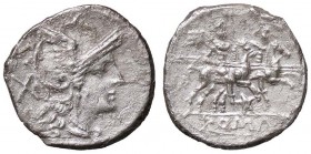 ROMANE REPUBBLICANE - ANONIME - Monete con simboli o monogrammi (211-170 a.C.) - Denario - Testa di Roma a d. /R I Dioscuri a cavallo verso d.; sotto,...