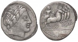 ROMANE REPUBBLICANE - ANONIME - Monete senza il nome del monetiere (143-81a.C.) - Denario - Testa di Apollo Vejovis a d.; sotto, un fulmine /R Giove s...