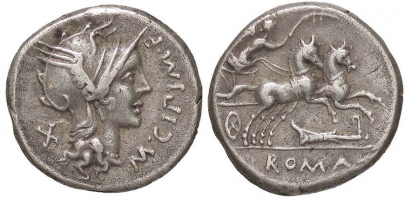 ROMANE REPUBBLICANE - CIPIA - M. Cipius M. F. (115-114 a.C.) - Denario - Testa d...