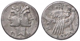 ROMANE REPUBBLICANE - FONTEIA - C. Fonteius (114-113 a.C.) - Denario - Testa di Fontus, figlio di Giano /R Galea navigante verso d. B. 1; Cr. 290/1 (A...